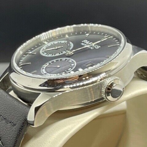 PARNIS 43mm Black Dial Calendar Power Reserve Seagull Leather Automatic Watch - Picture 3 of 9